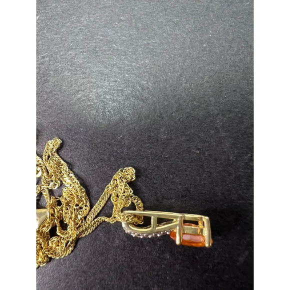 NEW Orange Mandarin Garnet Gold Over Sterling Silver Pendant With Chain - Picture 8 of 11